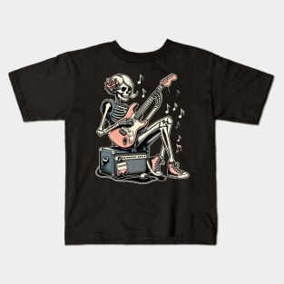 rock and roll skeleton girl Kids T-Shirt